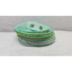 Bratara din material textil cu pietre din plastic tip cristale, verde prazuliu